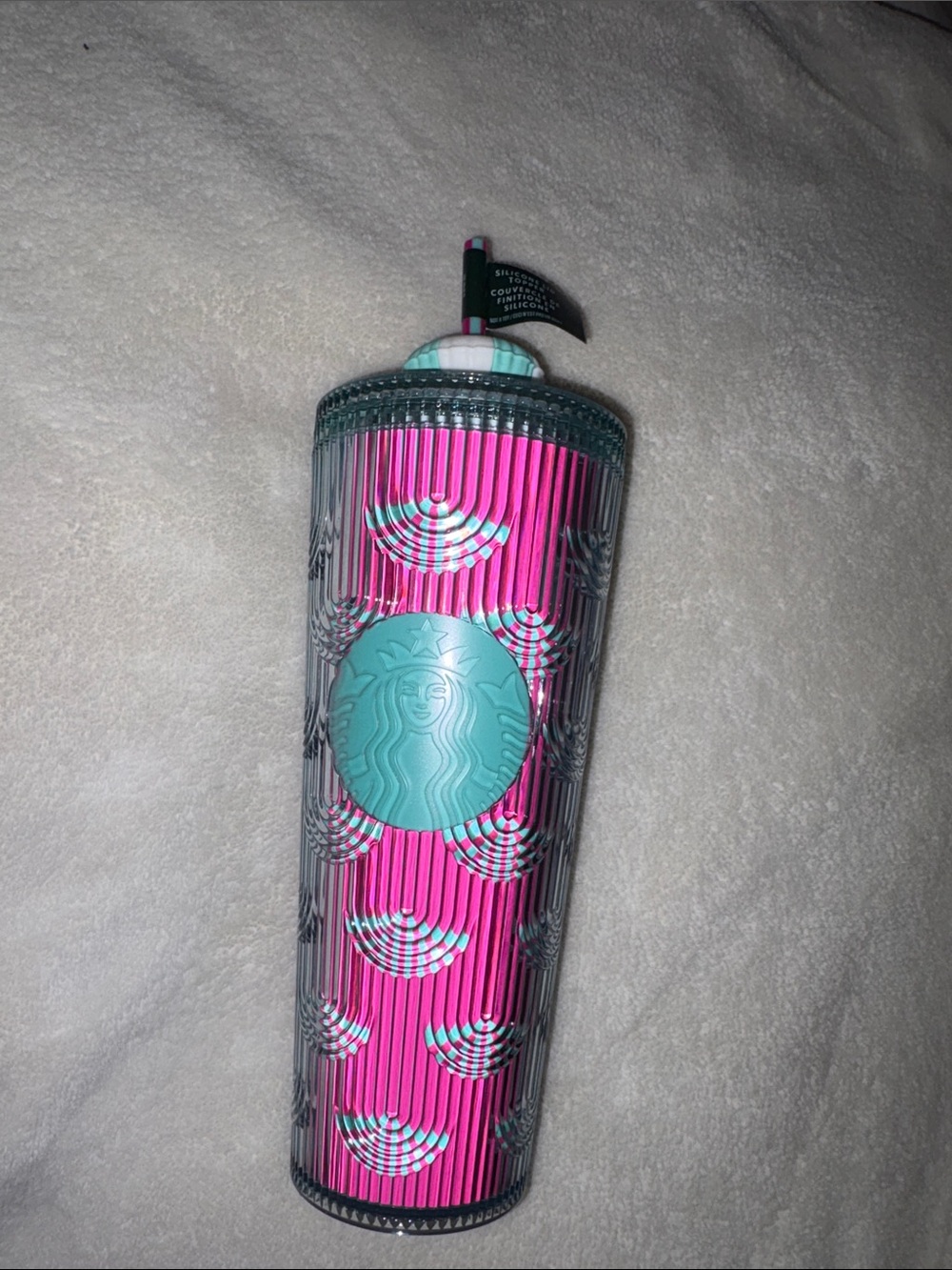 Starbucks Hot Pink and Teal Ribbed Cold Cup